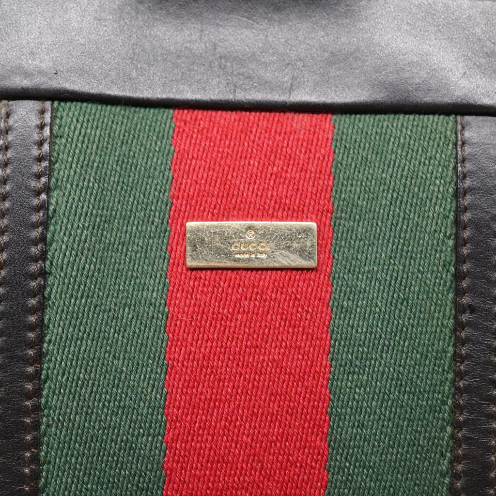 GUCCI Web Sherry Line Hand Bag Canvas Beige Gold Red 002 1119 85986