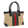 GUCCI Web Sherry Line Hand Bag Canvas Beige Gold Red 002 1119 85986