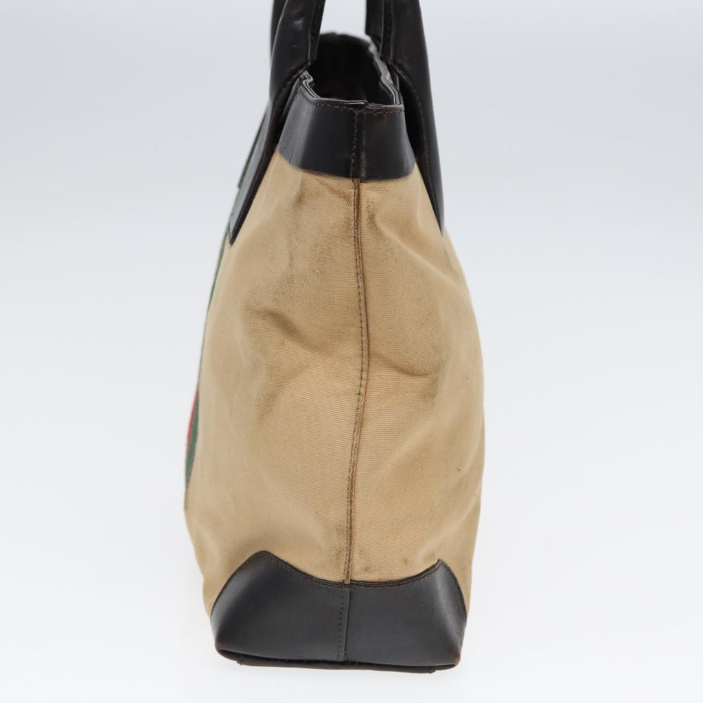 GUCCI Web Sherry Line Hand Bag Canvas Beige Gold Red 002 1119 85986