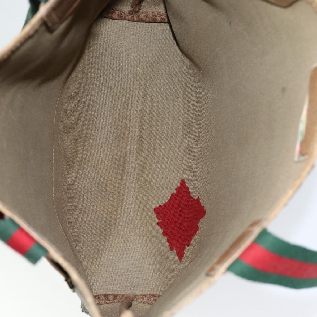 GUCCI GG Canvas Web Sherry Line Tote Bag PVC Beige Green Red 85989