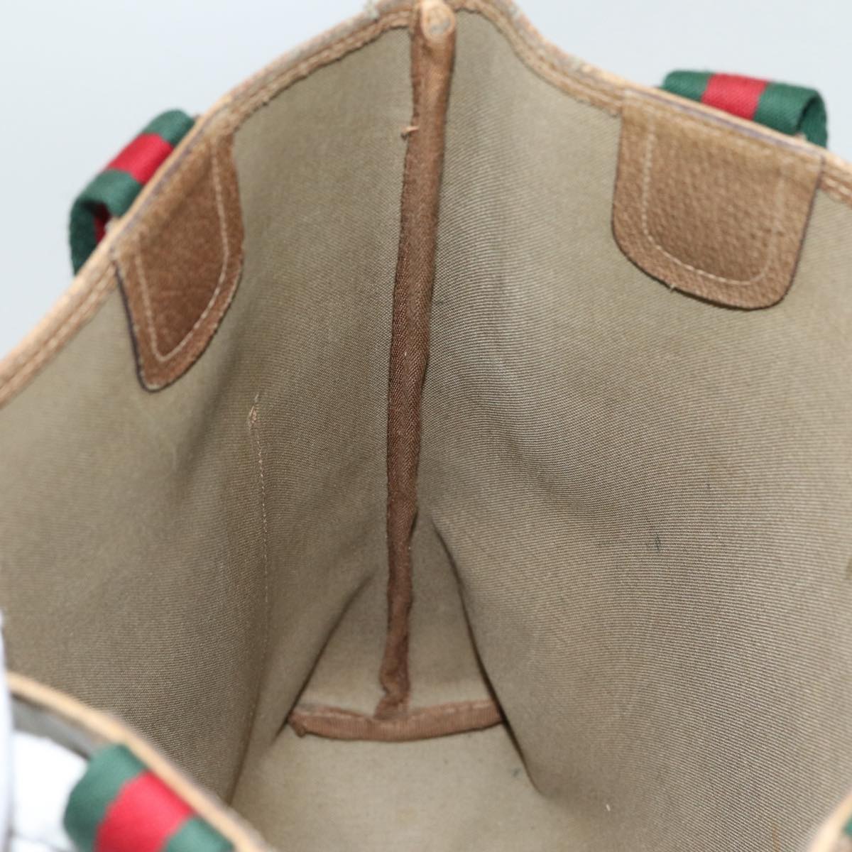GUCCI GG Canvas Web Sherry Line Tote Bag PVC Beige Green Red 85989