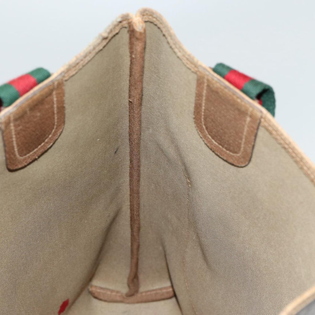 GUCCI GG Canvas Web Sherry Line Tote Bag PVC Beige Green Red 85989