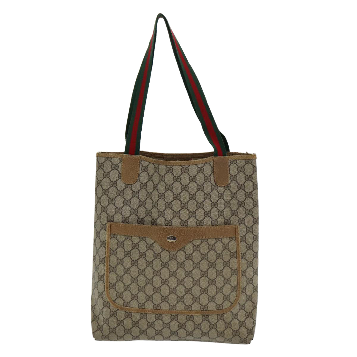 GUCCI GG Canvas Web Sherry Line Tote Bag PVC Beige Green Red 85989