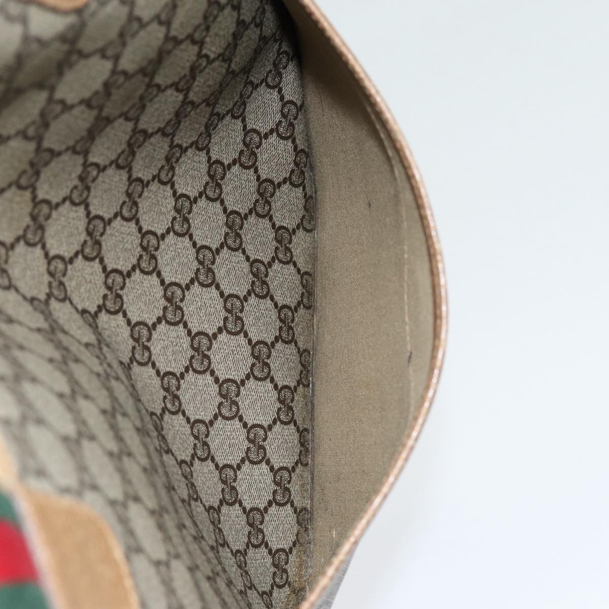 GUCCI GG Canvas Web Sherry Line Tote Bag PVC Beige Green Red 85989