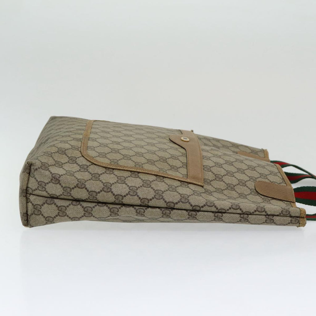 GUCCI GG Canvas Web Sherry Line Tote Bag PVC Beige Green Red 85989