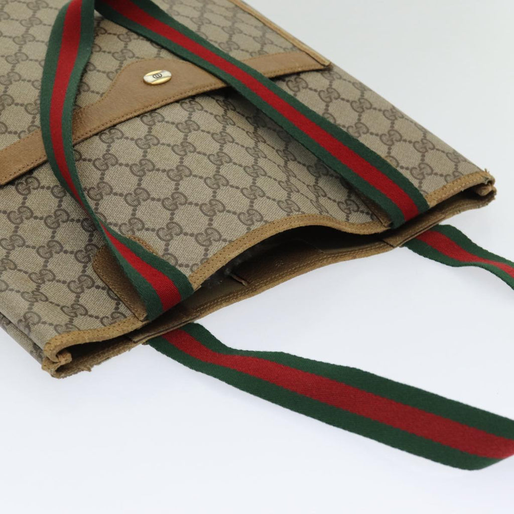 GUCCI GG Canvas Web Sherry Line Tote Bag PVC Beige Green Red 85989