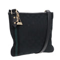 GUCCI GG Canvas Sherry Line Shoulder Bag Black Gold Green 144388 85991