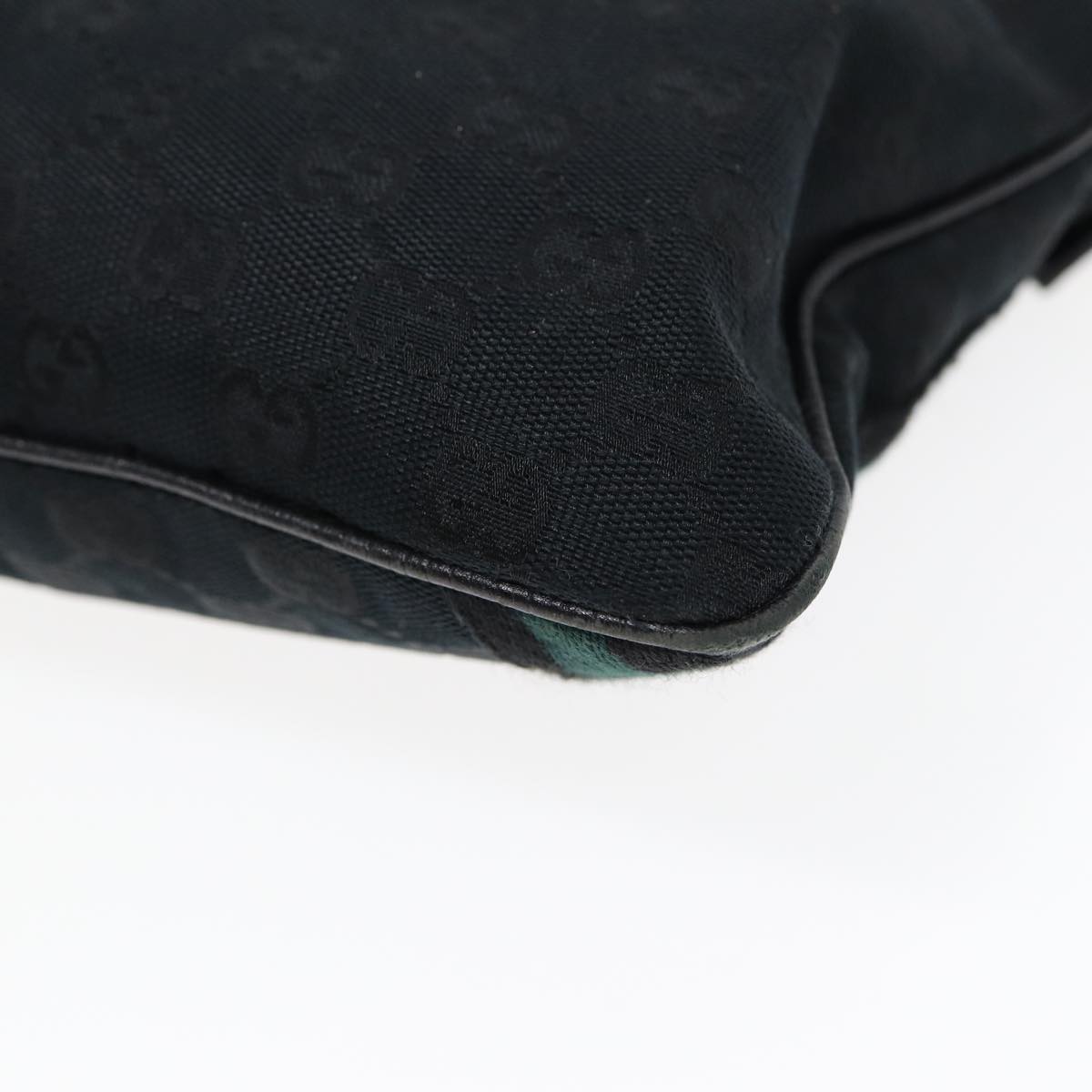 GUCCI GG Canvas Sherry Line Shoulder Bag Black Gold Green 144388 85991