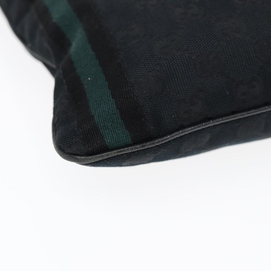 GUCCI GG Canvas Sherry Line Shoulder Bag Black Gold Green 144388 85991