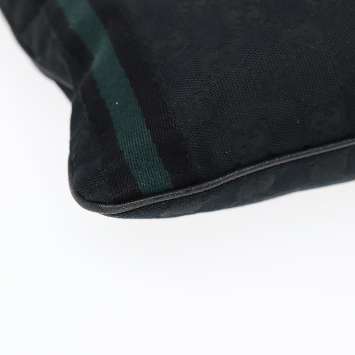 GUCCI GG Canvas Sherry Line Shoulder Bag Black Gold Green 144388 85991