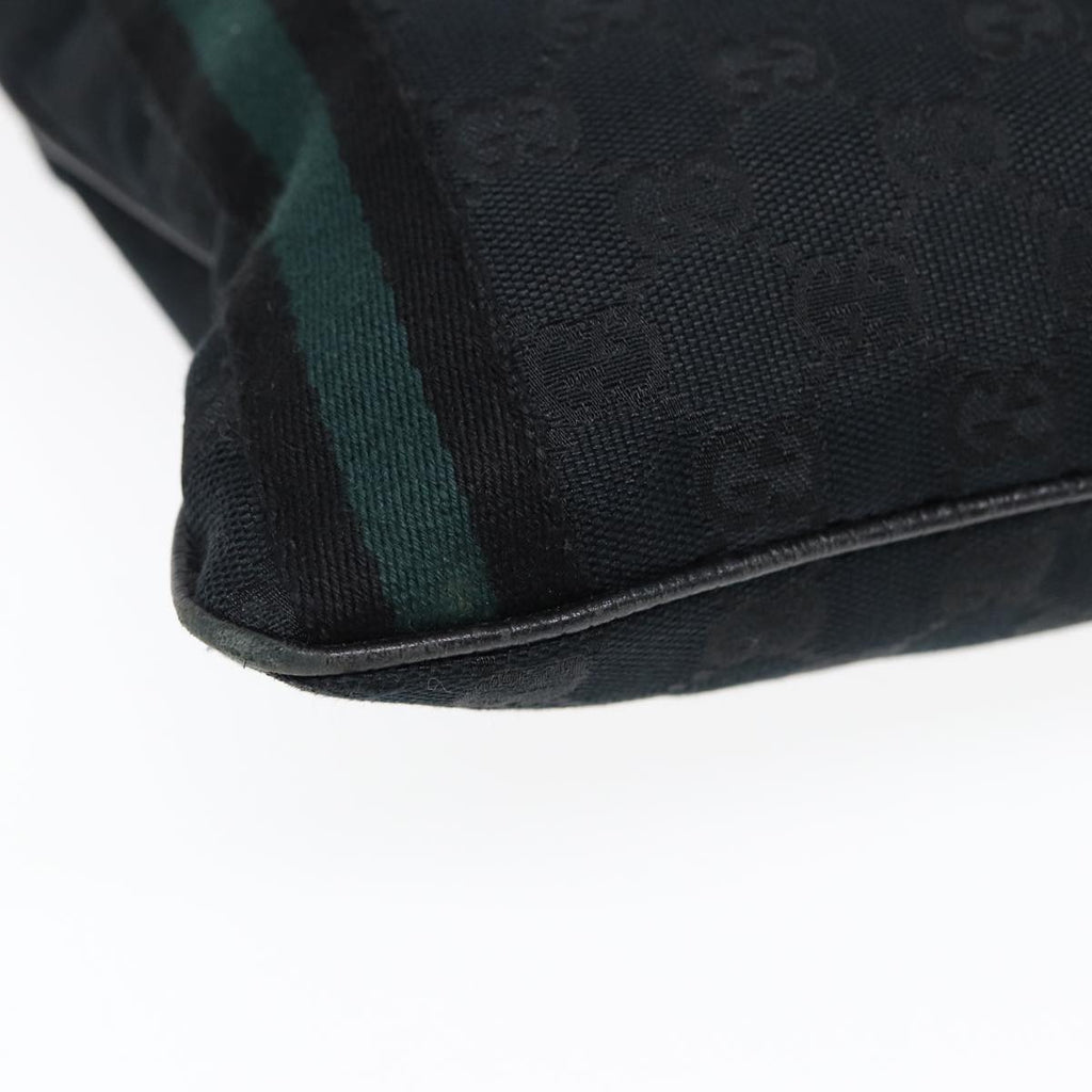 GUCCI GG Canvas Sherry Line Shoulder Bag Black Gold Green 144388 85991