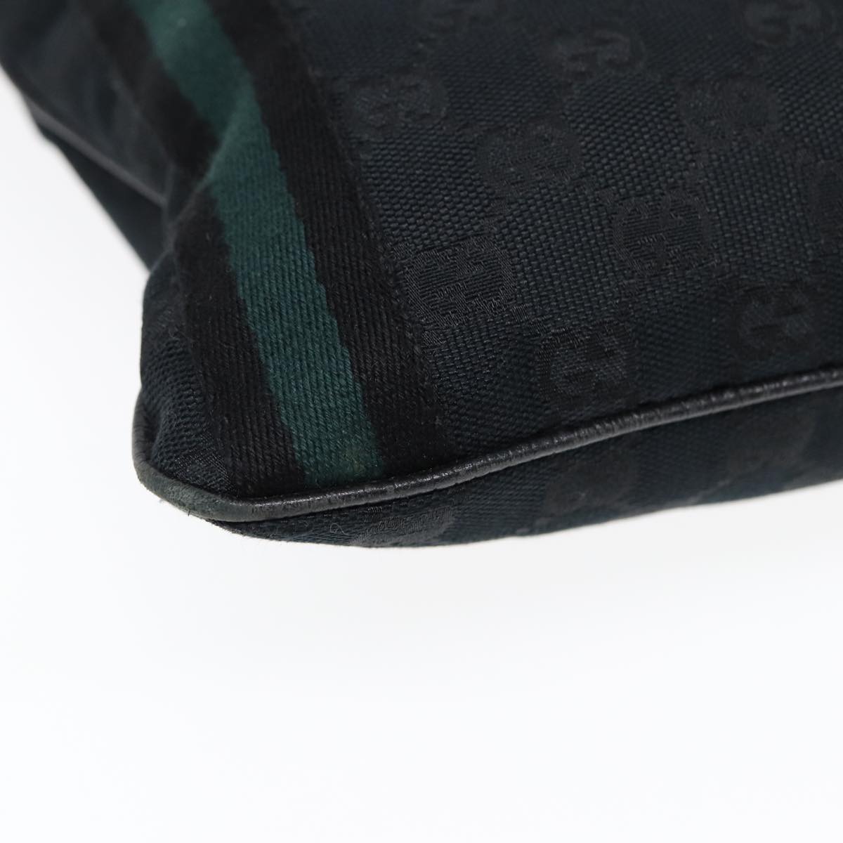 GUCCI GG Canvas Sherry Line Shoulder Bag Black Gold Green 144388 85991