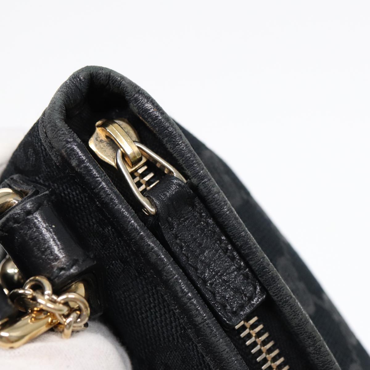 GUCCI GG Canvas Sherry Line Shoulder Bag Black Gold Green 144388 85991