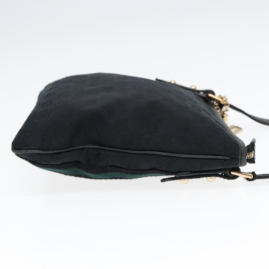 GUCCI GG Canvas Sherry Line Shoulder Bag Black Gold Green 144388 85991
