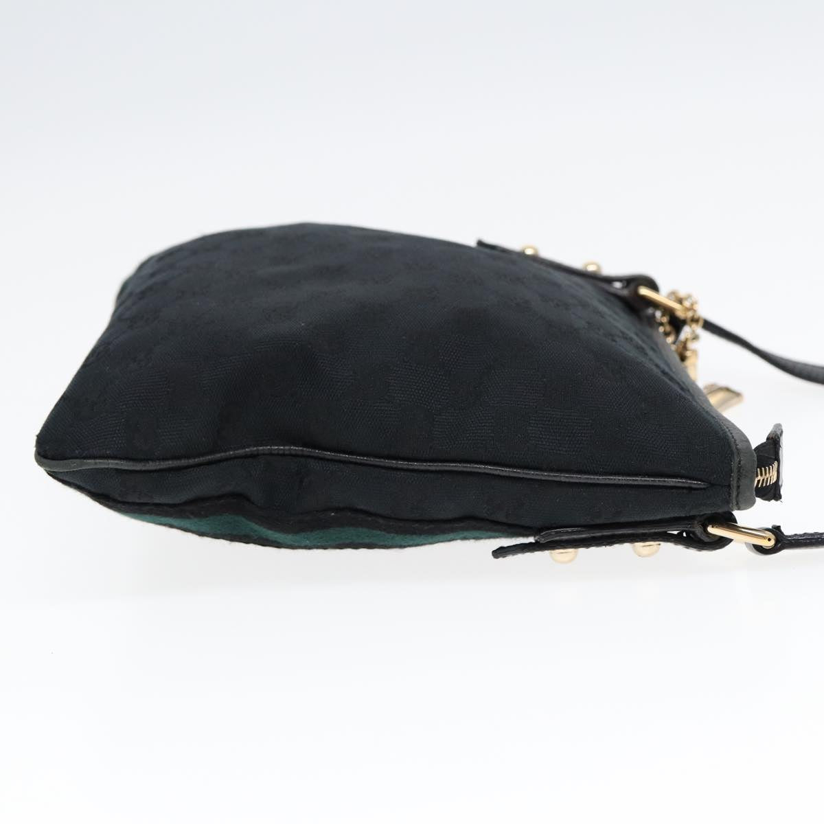 GUCCI GG Canvas Sherry Line Shoulder Bag Black Gold Green 144388 85991