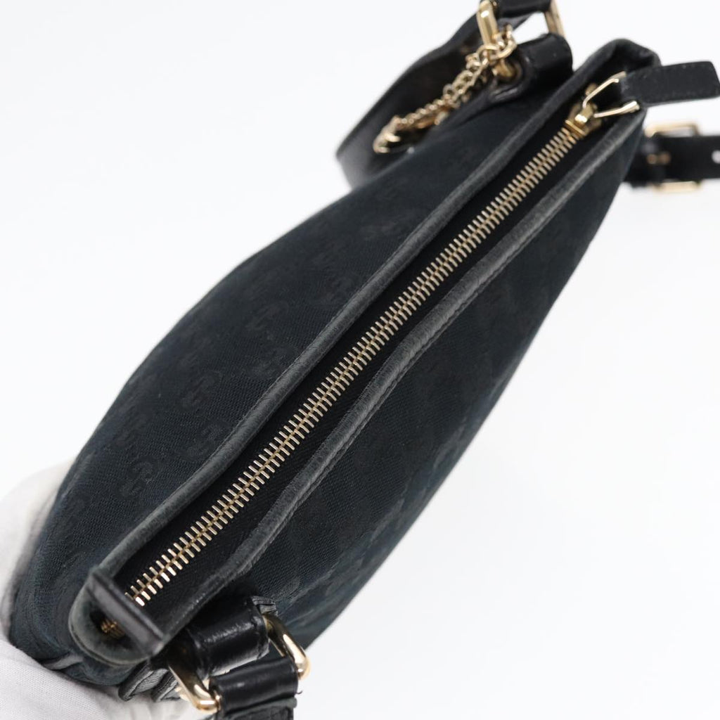 GUCCI GG Canvas Sherry Line Shoulder Bag Black Gold Green 144388 85991
