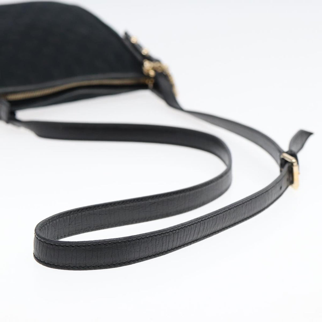 GUCCI GG Canvas Sherry Line Shoulder Bag Black Gold Green 144388 85991