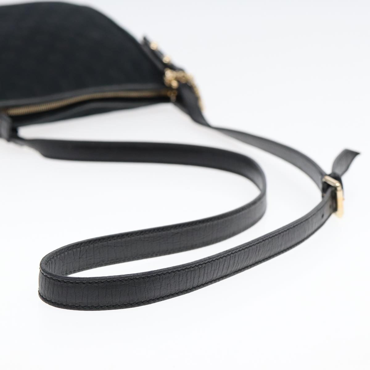 GUCCI GG Canvas Sherry Line Shoulder Bag Black Gold Green 144388 85991