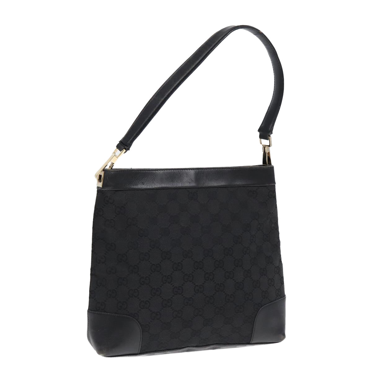 GUCCI GG Canvas Shoulder Bag Black Gold 33900 85998