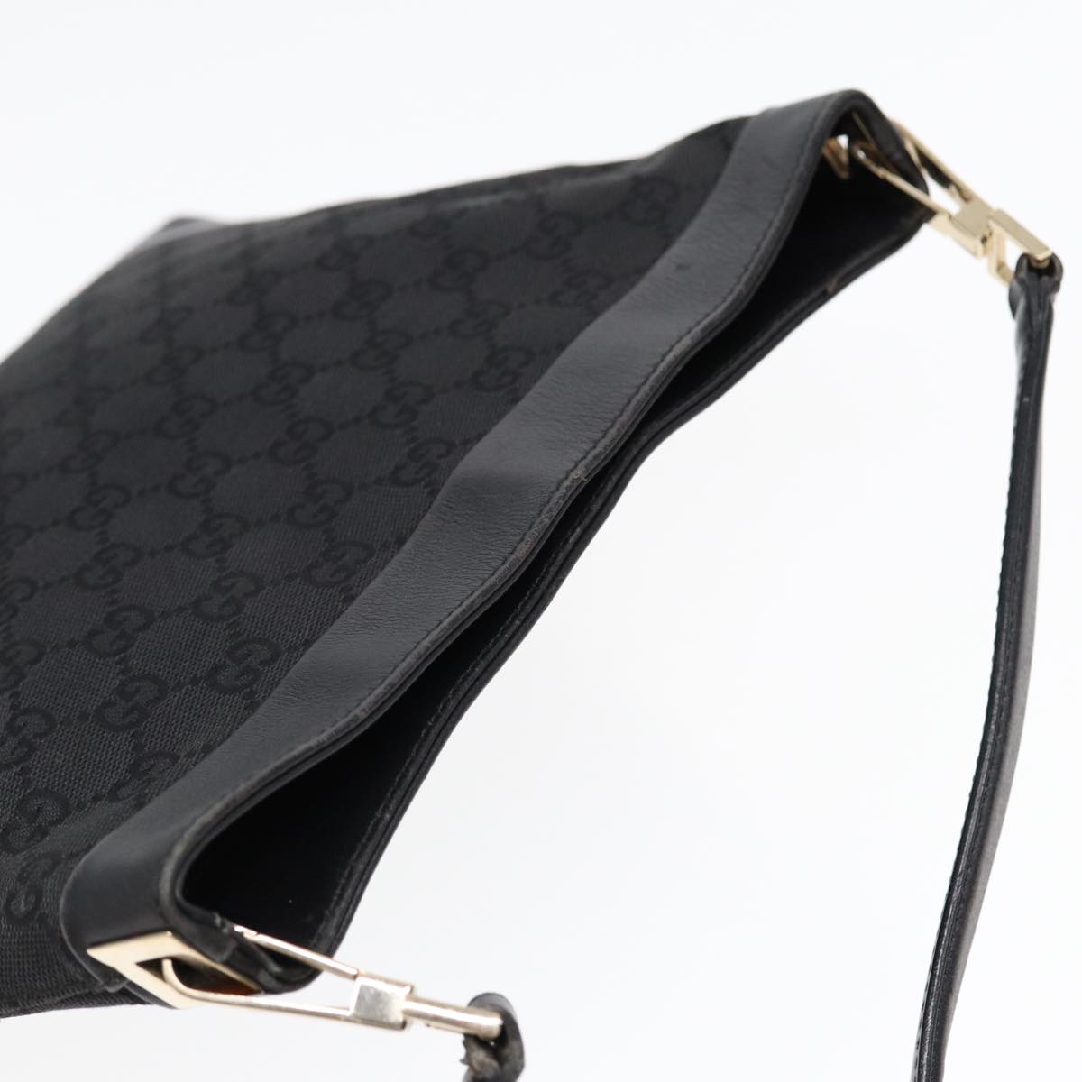 GUCCI GG Canvas Shoulder Bag Black Gold 33900 85998