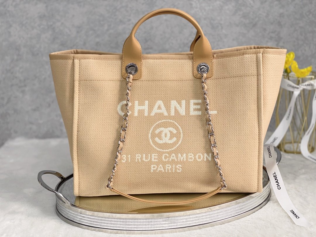 CHLSmall Shopping Bag Silver Hardware Raffia For Women, Women’s Handbags, Shoulder Bags 15.2in/39cm AS3257