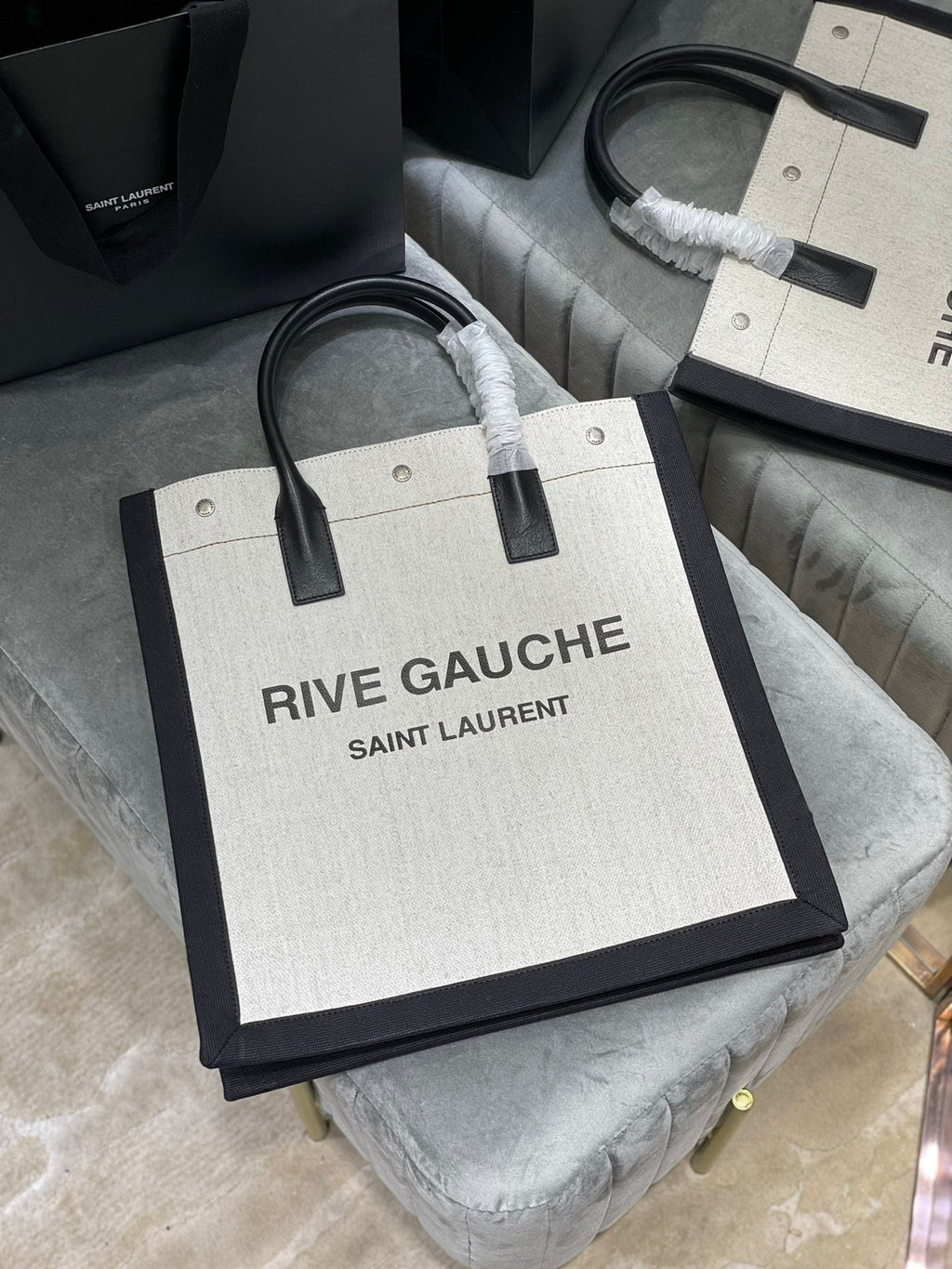 GLAMI Rive Gauche North/South Tote Bag In Printed Linen For Women 15.3in/39cm YSL 632539FAABR9083