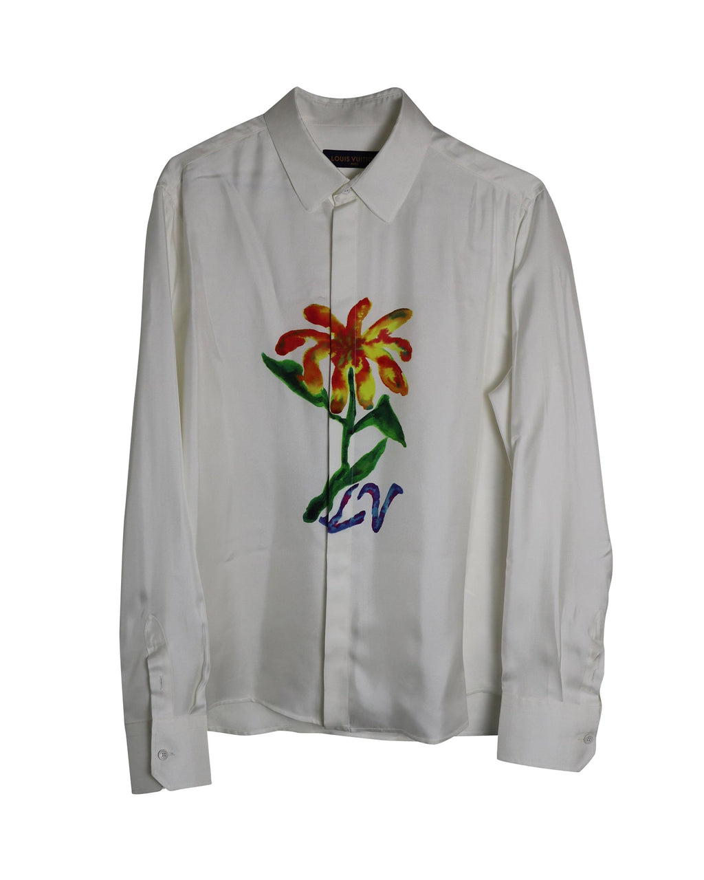Louis Vuitton Painted Flower Dress Shirt in White Silk