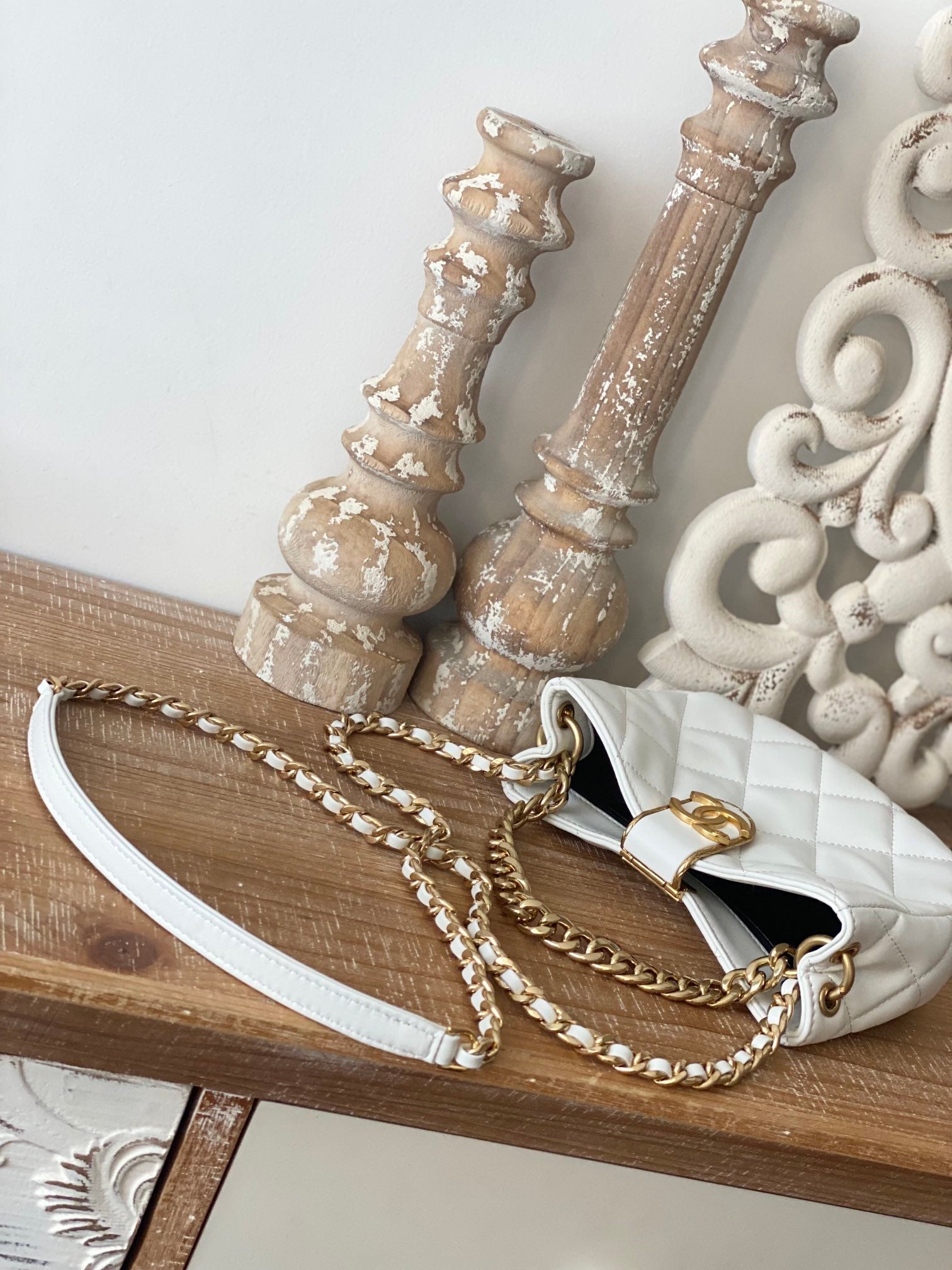 CHLSmall Hobo Bag Gold Hardware White For Women, Women’s Handbags, Shoulder Bags 7.5in/19cm