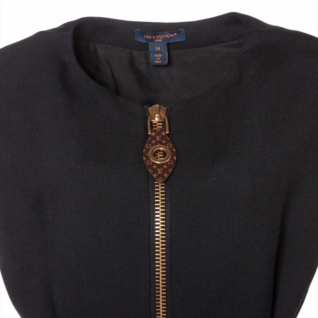 Louis Vuitton 23AW wool x silk northern sleeve onepiece 34 ladies black 1ABQRA RW232W monogram XXL detailed cap sleeve dress Allu Happy Market shop