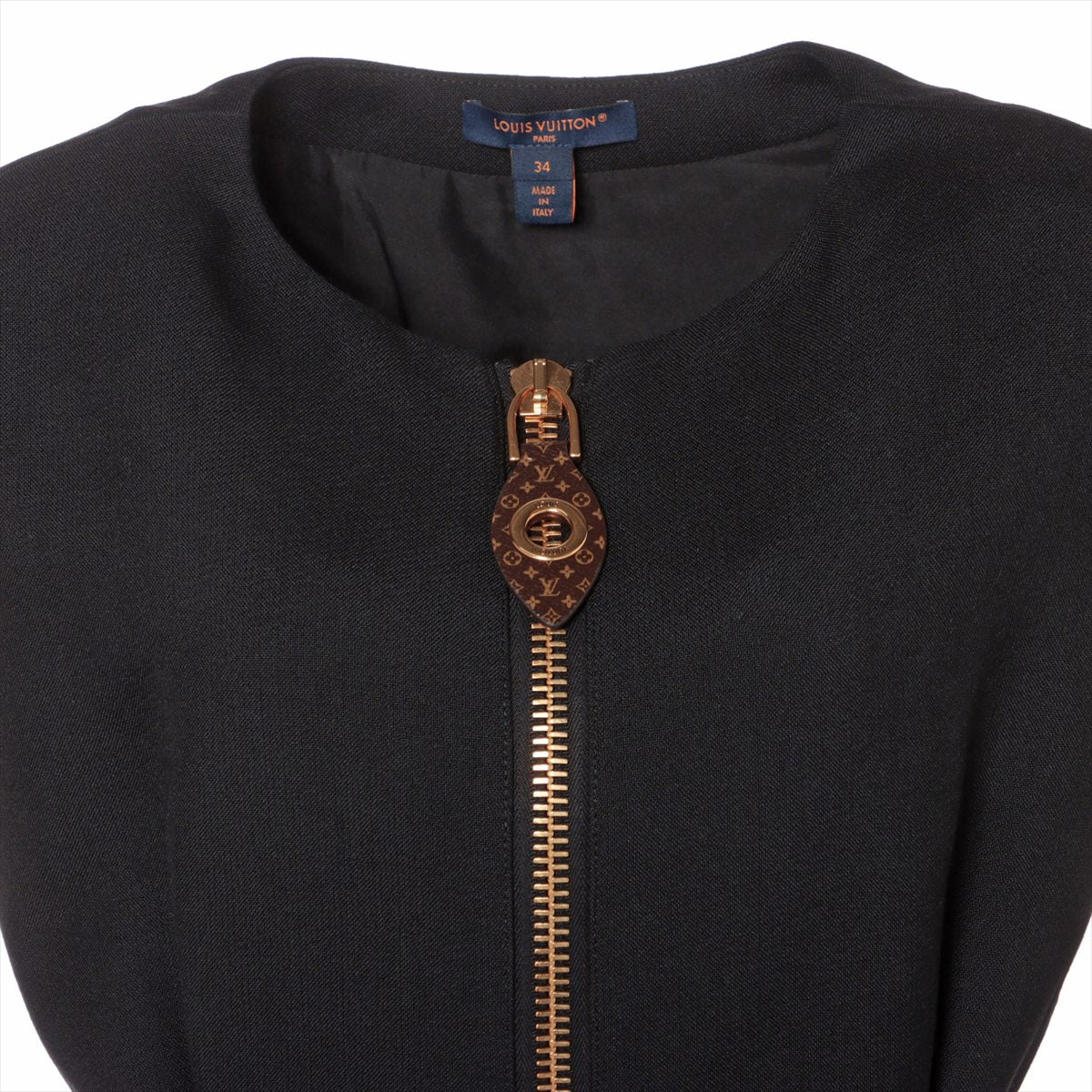 Louis Vuitton 23AW wool x silk northern sleeve onepiece 34 ladies black 1ABQRA RW232W monogram XXL detailed cap sleeve dress Allu Happy Market shop