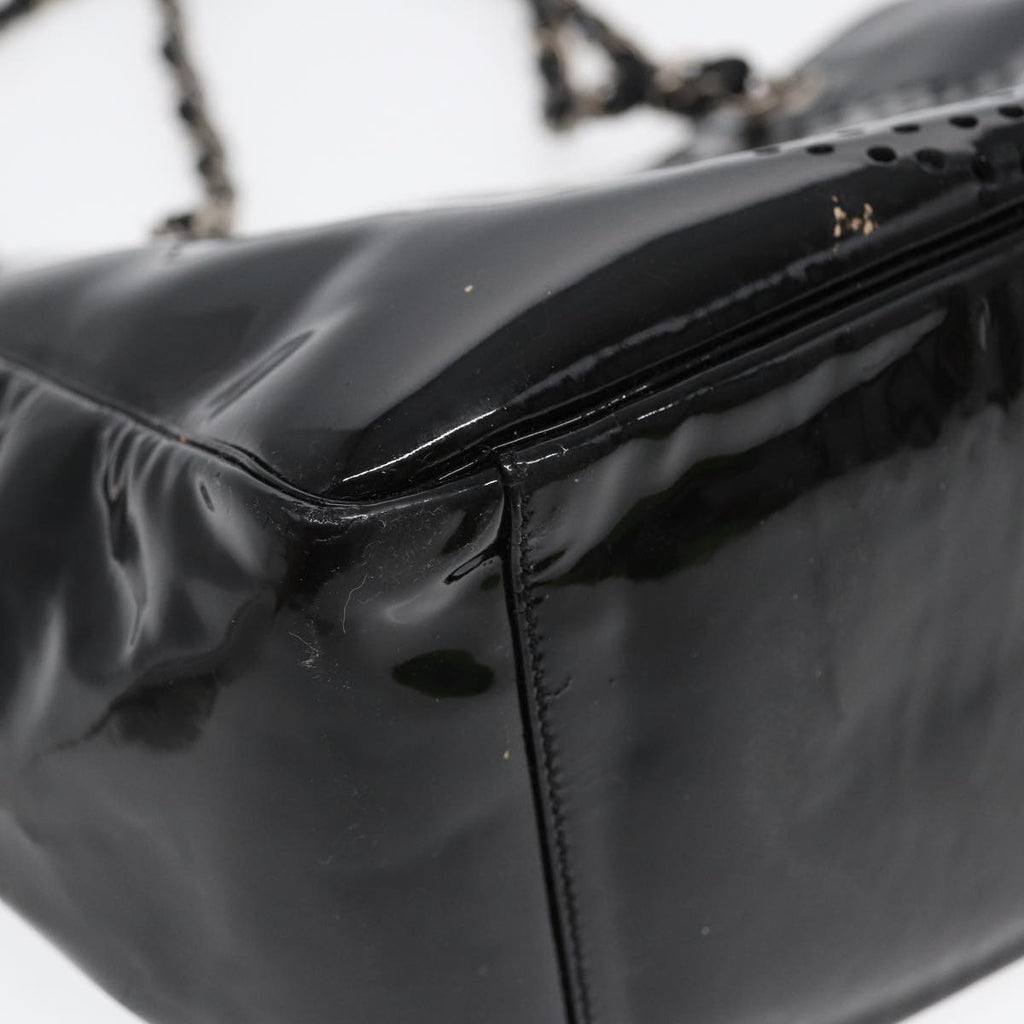 CHANEL Chain Tote Bag Patent leather Black Silver CC 86039