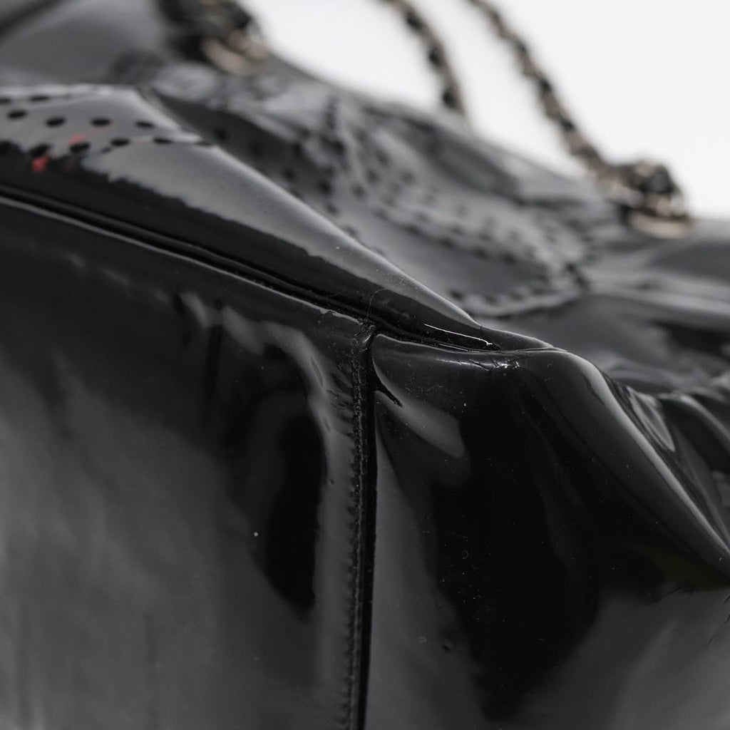 CHANEL Chain Tote Bag Patent leather Black Silver CC 86039