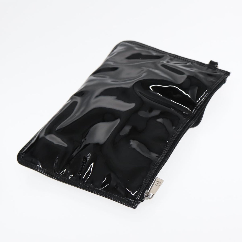 CHANEL Chain Tote Bag Patent leather Black Silver CC 86039