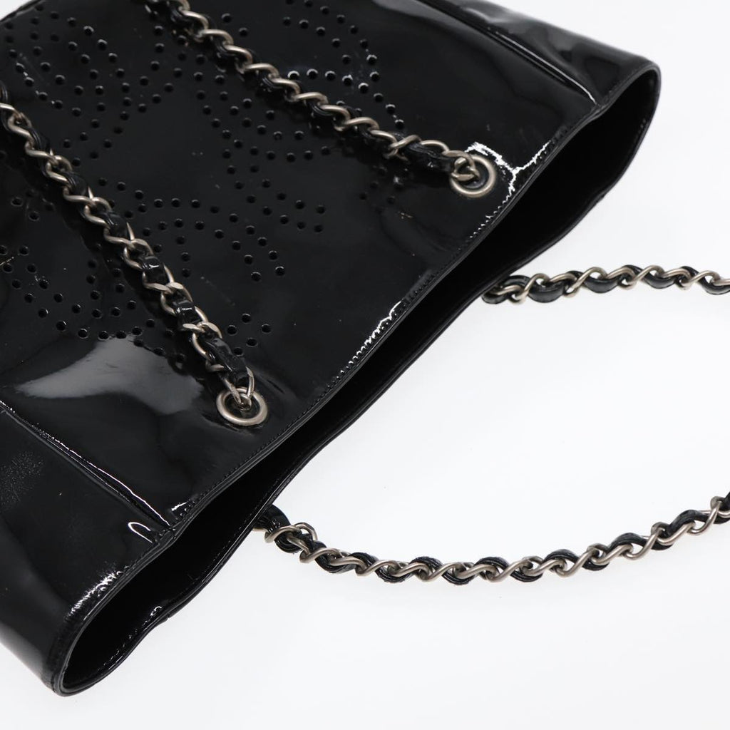 CHANEL Chain Tote Bag Patent leather Black Silver CC 86039