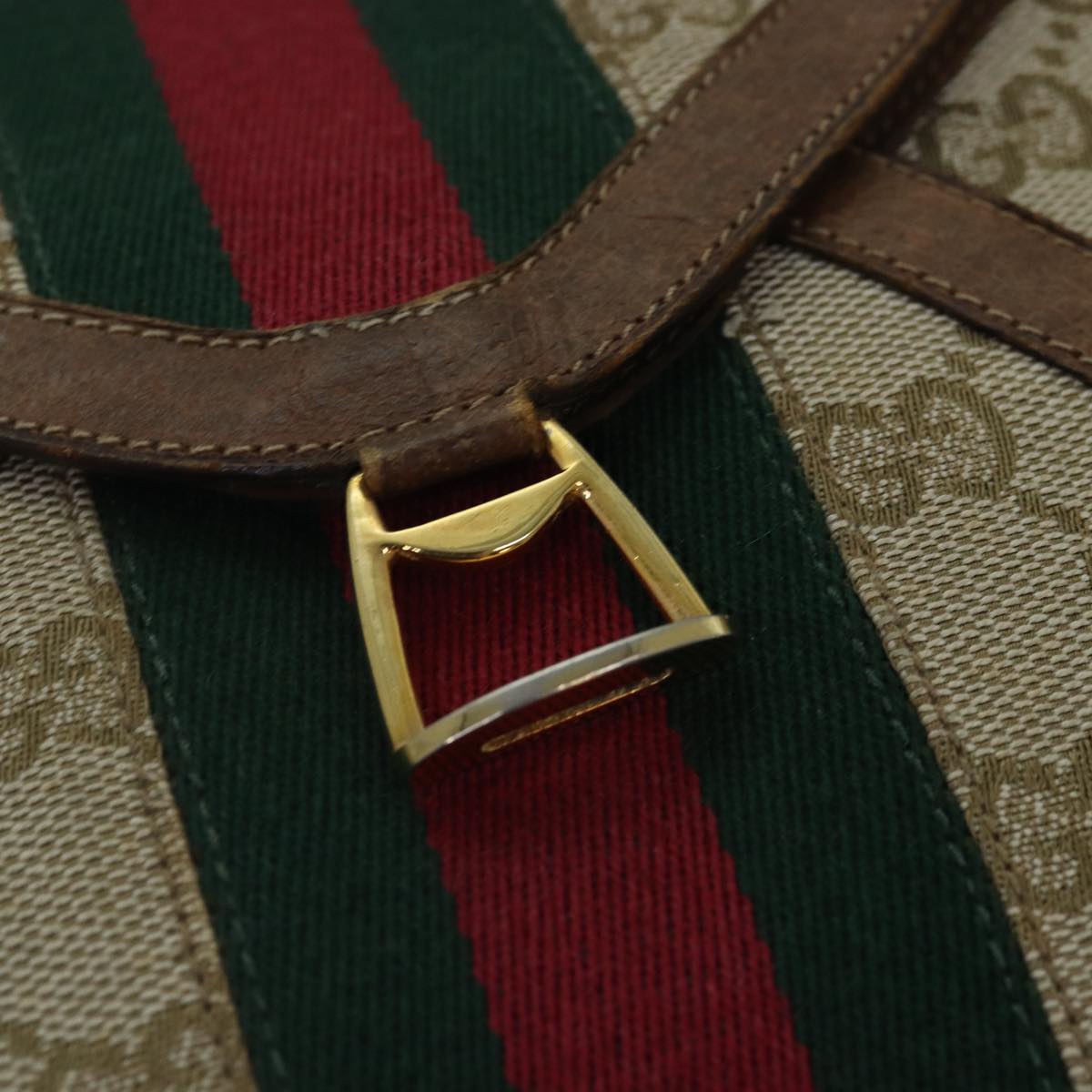 GUCCI GG Canvas Web Sherry Line Clutch Bag Beige Red gold 86042