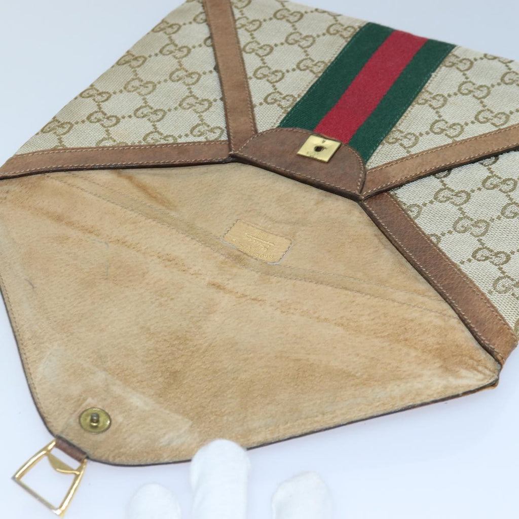 GUCCI GG Canvas Web Sherry Line Clutch Bag Beige Red gold 86042
