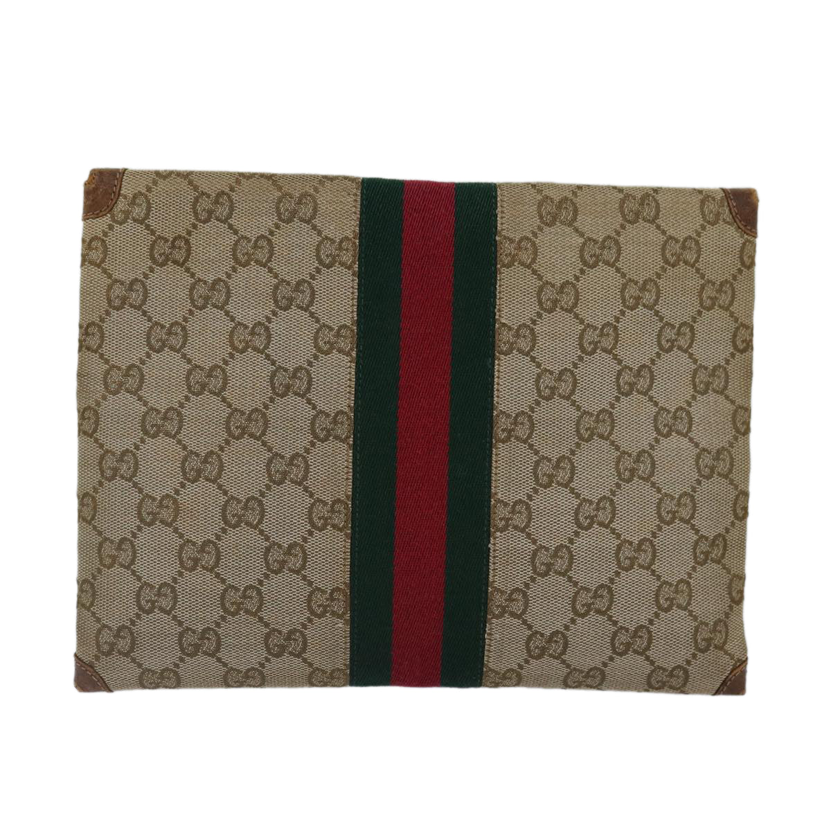 GUCCI GG Canvas Web Sherry Line Clutch Bag Beige Red gold 86042
