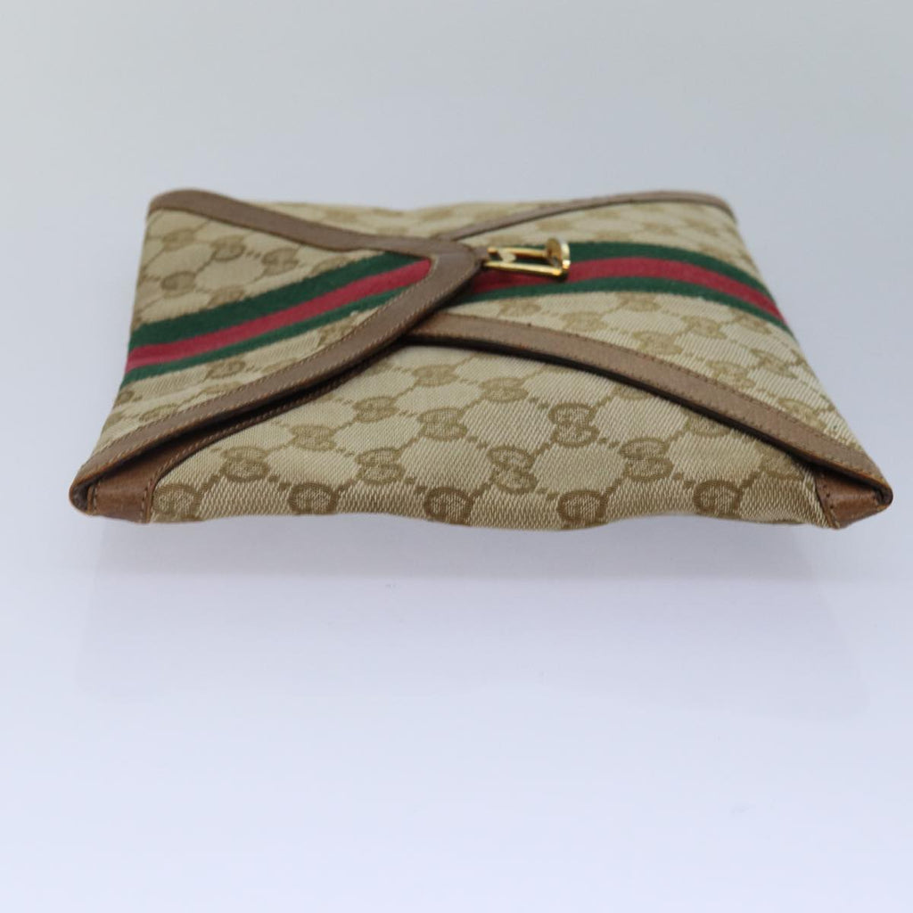 GUCCI GG Canvas Web Sherry Line Clutch Bag Beige Red gold 86042