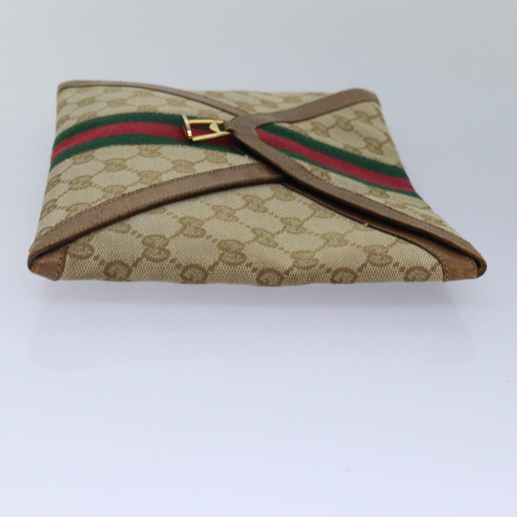 GUCCI GG Canvas Web Sherry Line Clutch Bag Beige Red gold 86042