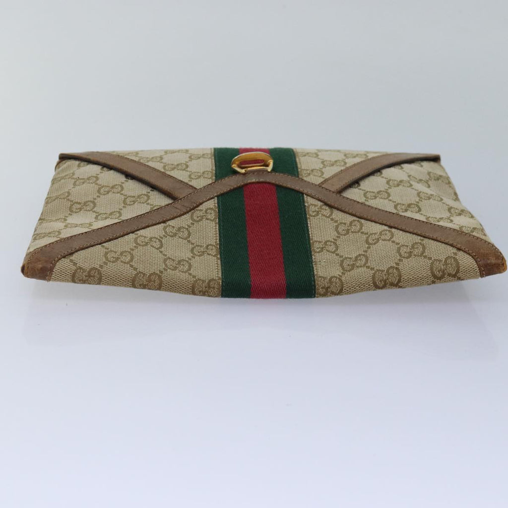 GUCCI GG Canvas Web Sherry Line Clutch Bag Beige Red gold 86042