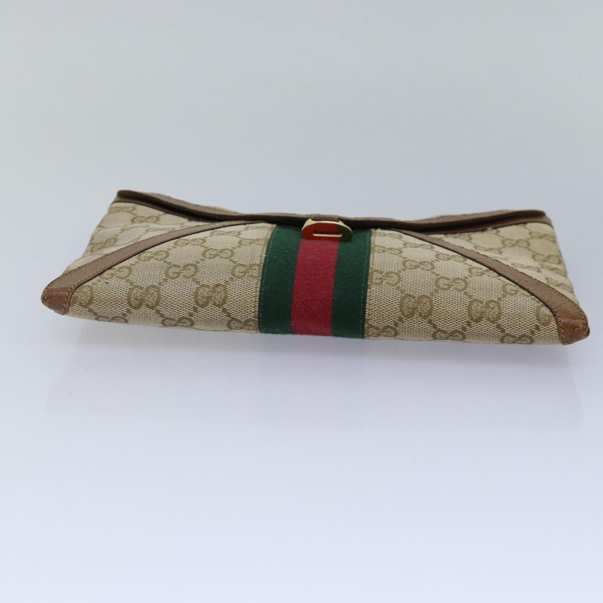 GUCCI GG Canvas Web Sherry Line Clutch Bag Beige Red gold 86042