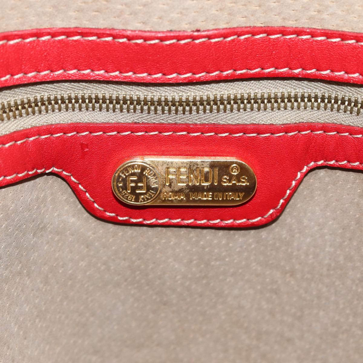 FENDI Hand Bag Leather 2way Red Gold 86044