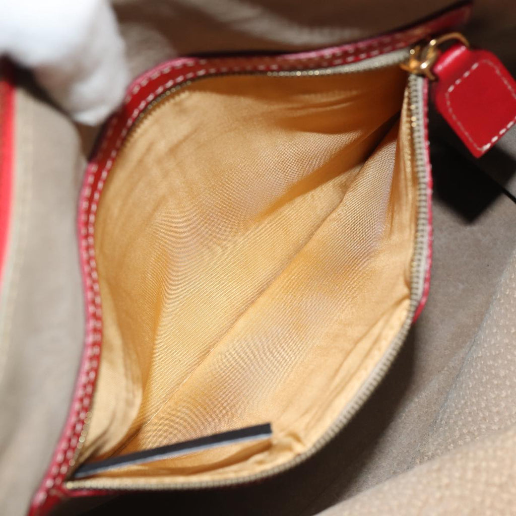 FENDI Hand Bag Leather 2way Red Gold 86044