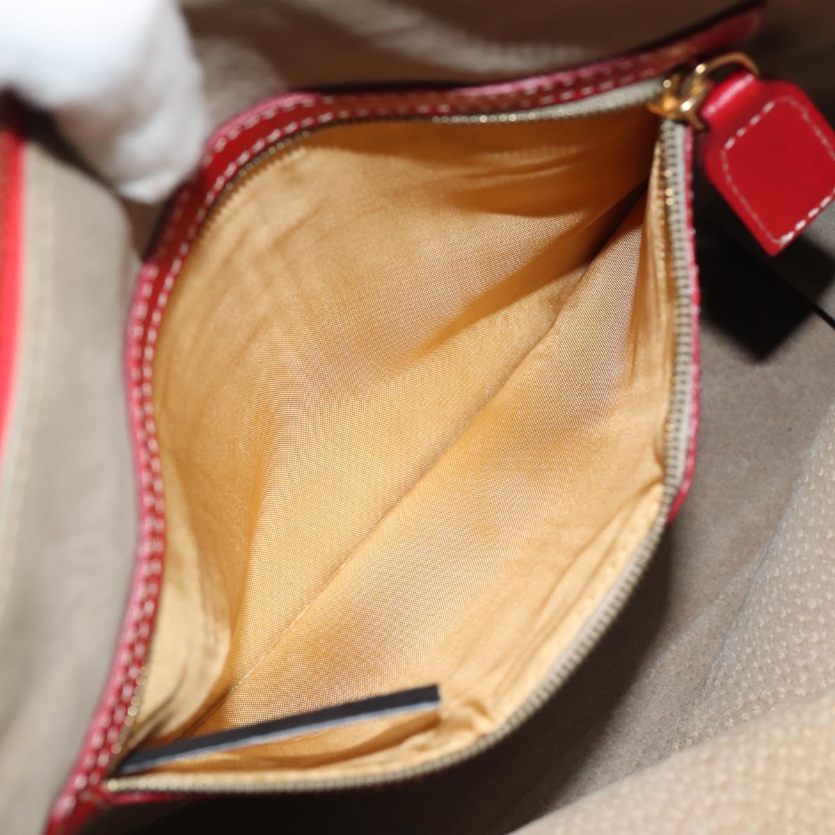 FENDI Hand Bag Leather 2way Red Gold 86044