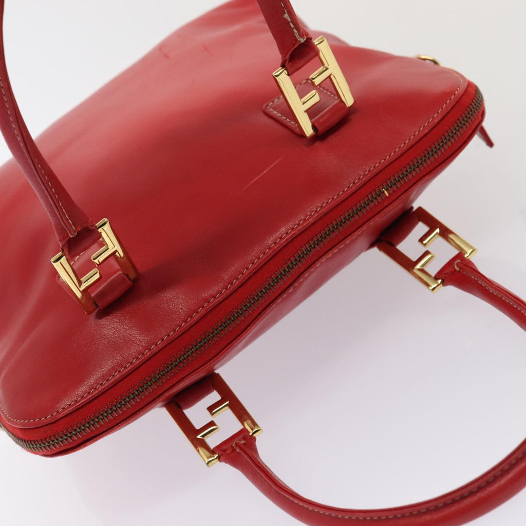 FENDI Hand Bag Leather 2way Red Gold 86044