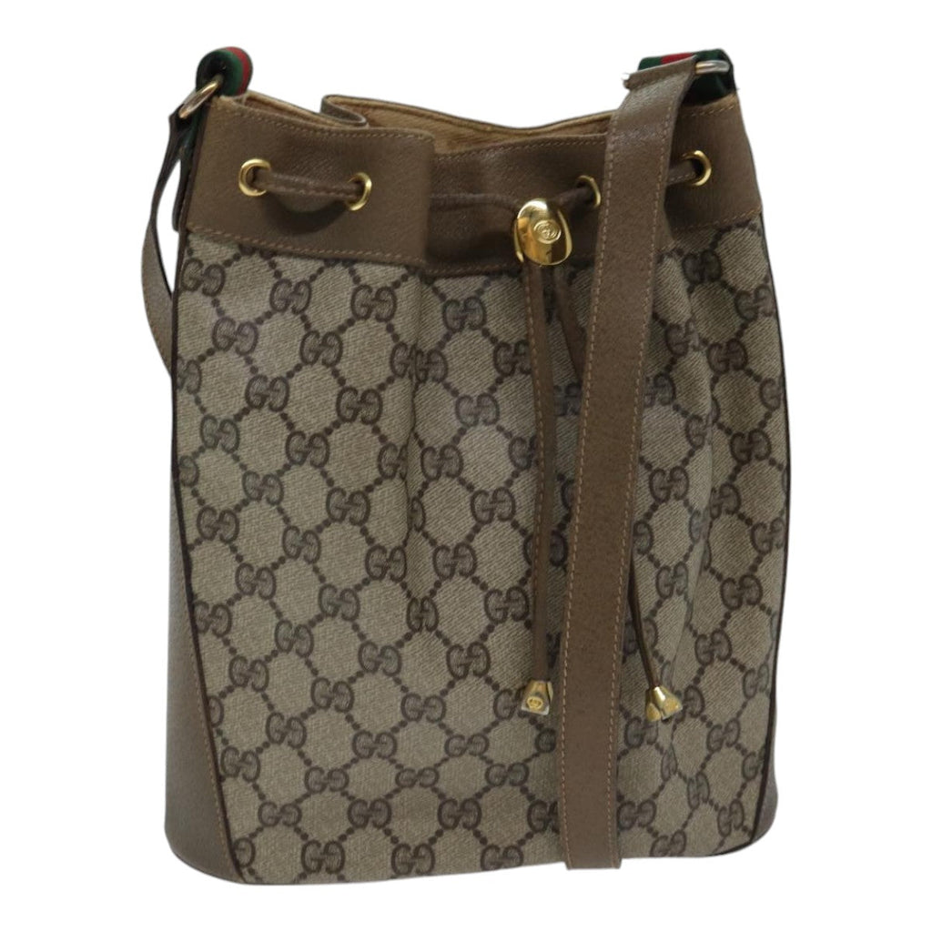 GUCCI GG Supreme Web Sherry Line Shoulder Bag PVC Beige Gold 86046