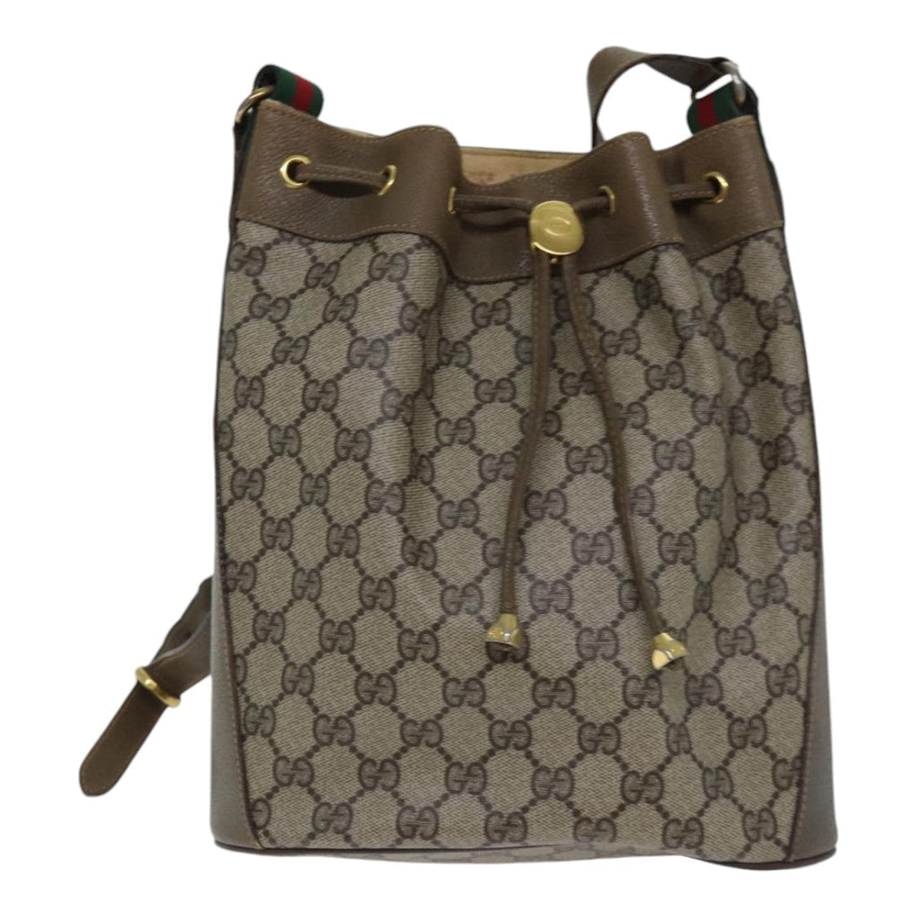 GUCCI GG Supreme Web Sherry Line Shoulder Bag PVC Beige Gold 86046
