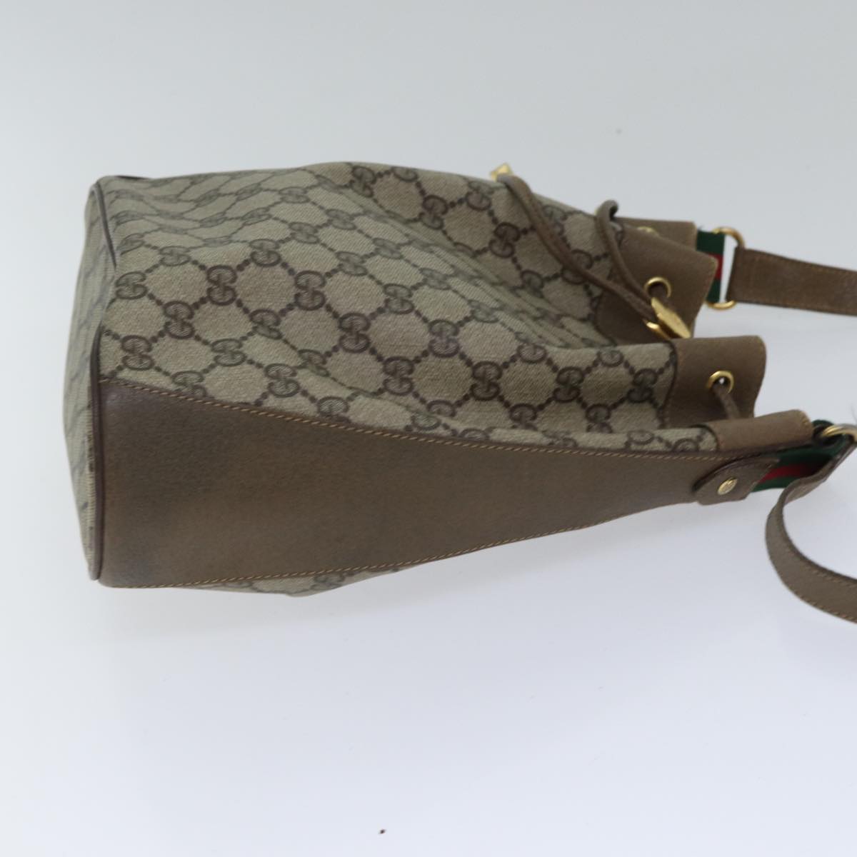 GUCCI GG Supreme Web Sherry Line Shoulder Bag PVC Beige Gold 86046