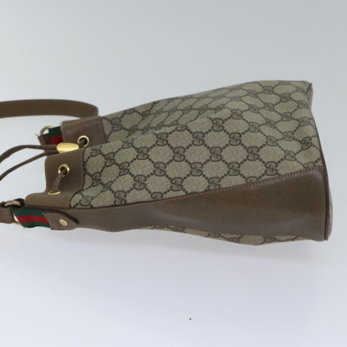 GUCCI GG Supreme Web Sherry Line Shoulder Bag PVC Beige Gold 86046