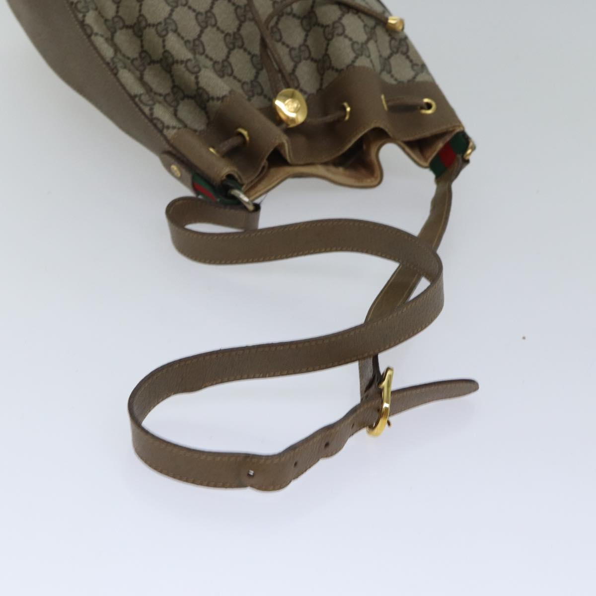 GUCCI GG Supreme Web Sherry Line Shoulder Bag PVC Beige Gold 86046